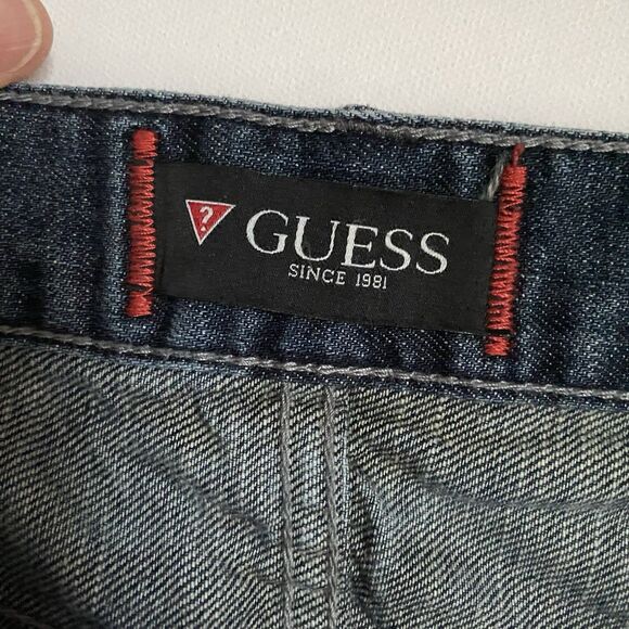 Guess Jeans Men 32x32 Slim Straight Del Mar Fit Dark Wash Blue Distressed - Picture 16 of 16